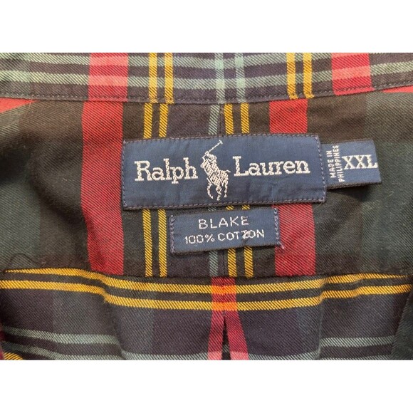 POLO RALPH LAUREN Plaid Checkered Button Down Shirt XXL RED BLUE GREEN PONY - Picture 7 of 9